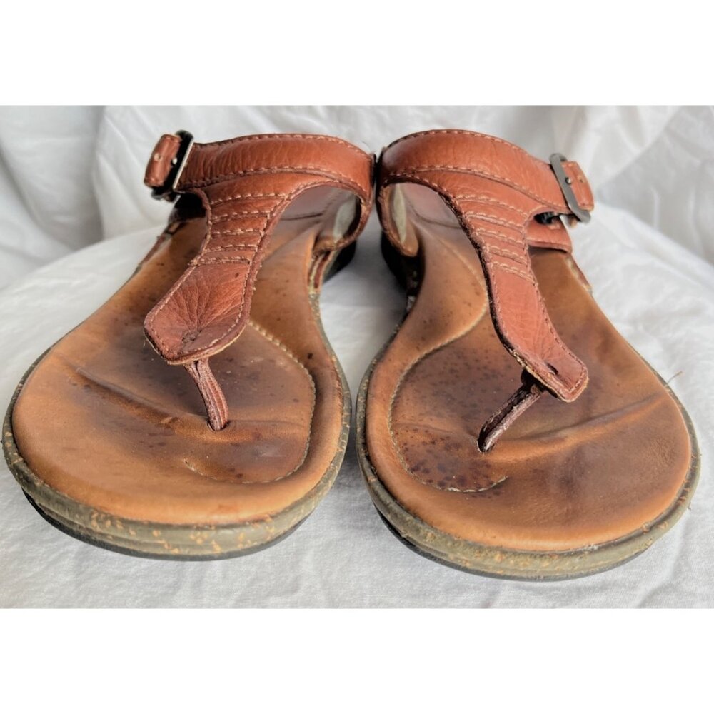 Women's Brown Leather T-Strap Sandals - Picture 7 of 10